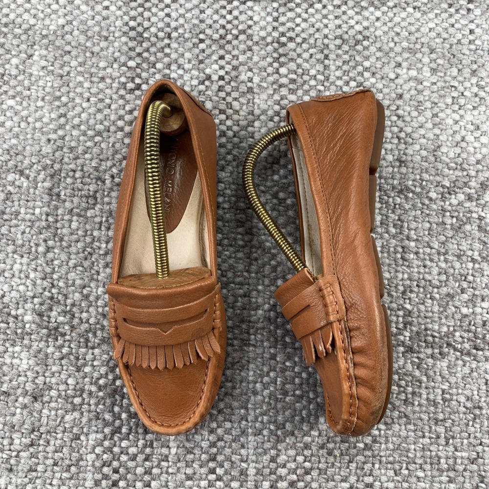 Antonio Melani Brown Leather Penny Loafer Kiltie Driver Shoes Women Size 7M